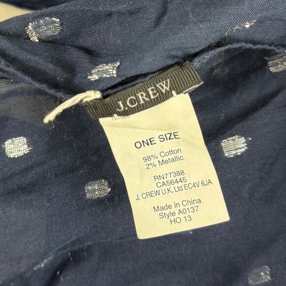 J. Crew Navy Blue Scarf Metallic Polka Dot Pom One Size - Picture 3 of 4